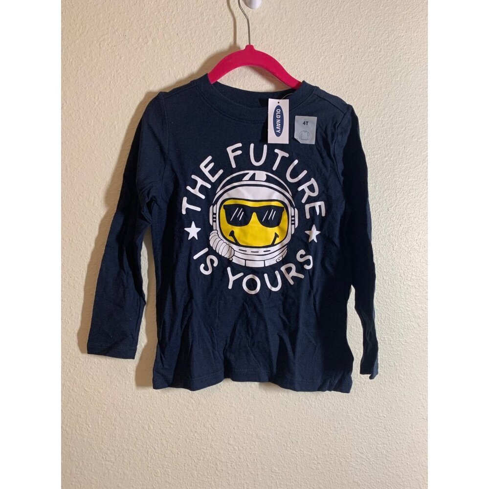 NWT Old Navy Astronaut Print Long Sleeve T-Shirt Toddler Boys Size 4T Blue AC3